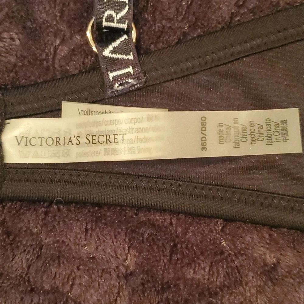 Victoria's Secret Bikini Top Black with Logo Straps Size 36D
